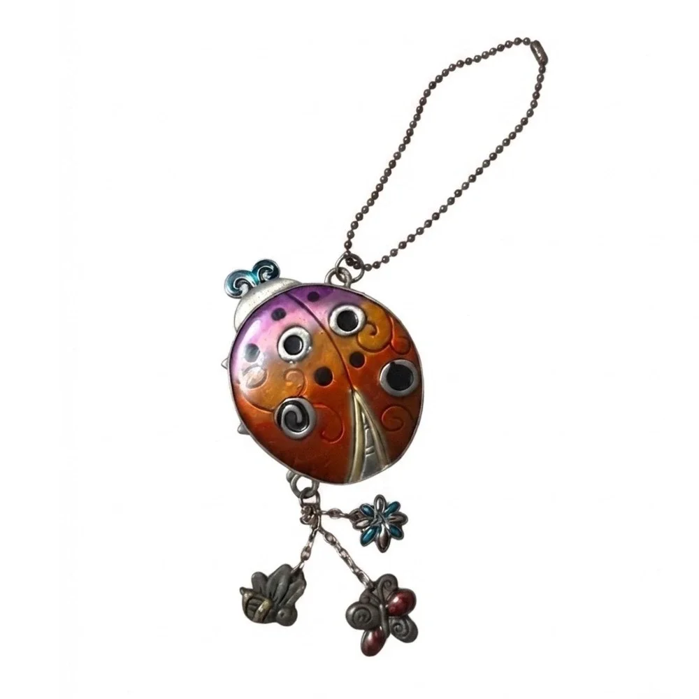 Mosaic Ladybug Glass Enamel Pendant Bag Charm Butterfly Bee Flower Keychain Flat